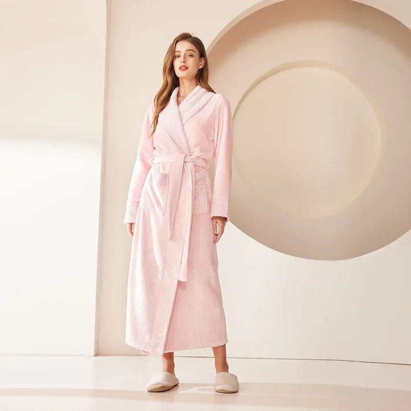 Autumn Winter Coral Fleece Sleepwear Thicken Warm Flannel Couple's Long Robe Men's Kimono Bathrobe Gown Home Clothes Lounge Wear Women Pink Robe / 3XL