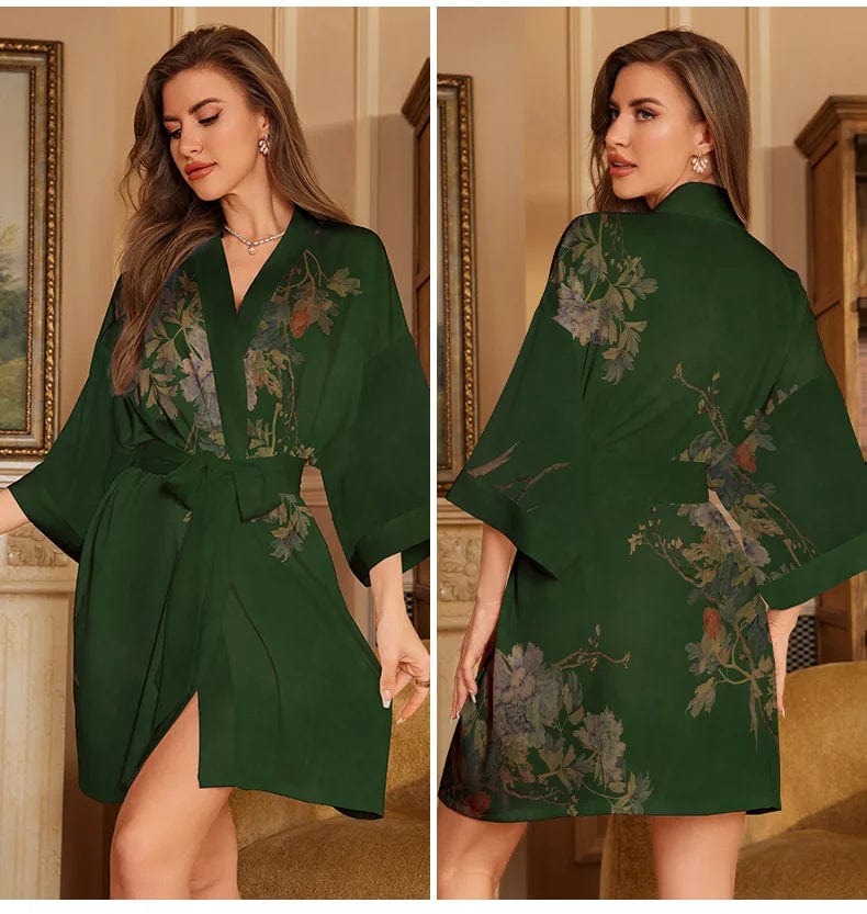 Peignoir Femme Court en Satin Cara Vert / Taille unique