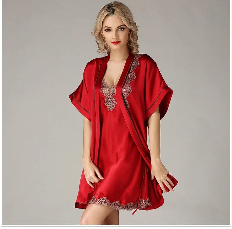 Peignoir Femme en soie Cherry Ensemble Rouge / M