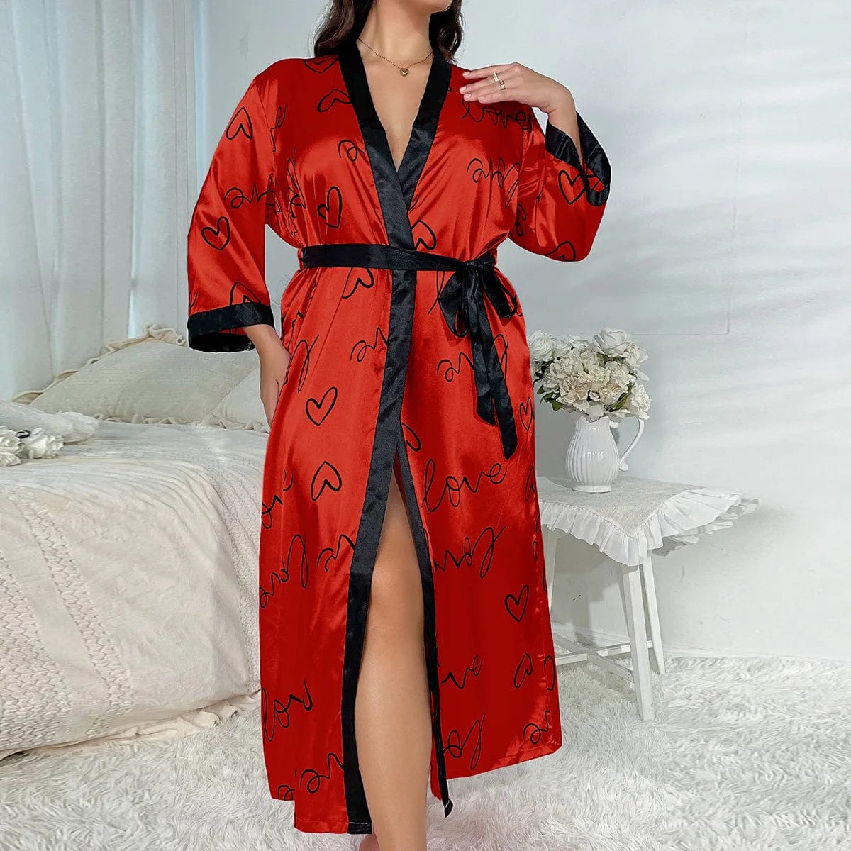 Peignoir Femme Grande Taille <br> "Eira" Red Love / XXXL