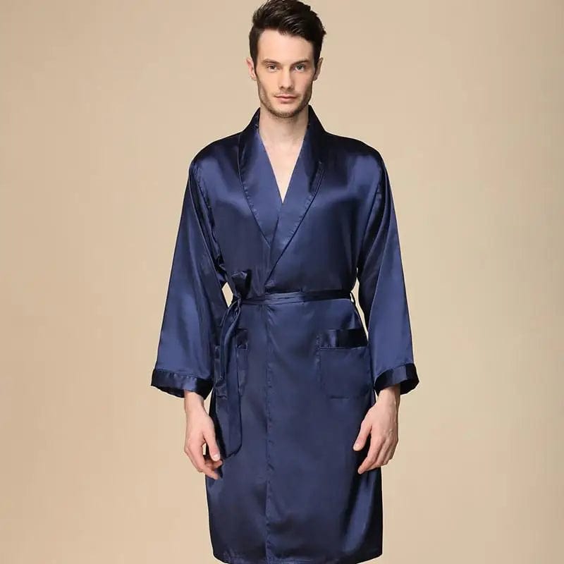 Peignoir Homme en Satin Majestic Bleu Bleu uni / M