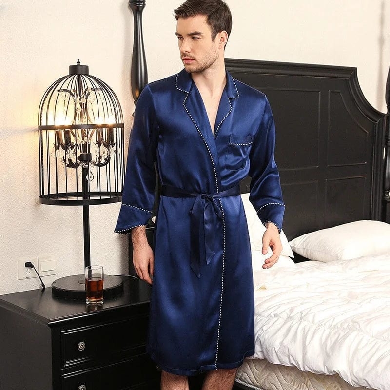 Peignoir Homme en Soie Bleu Étoile Bleu / L