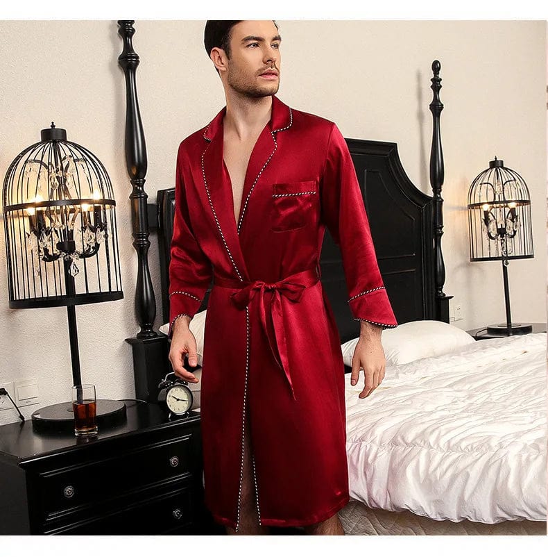 Peignoir Homme en Soie Rouge Étoile