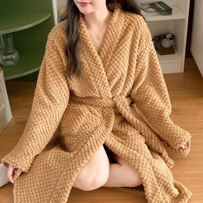 Winter New Women's Rose Velvet Robe Thickened High-End Feel Sexy Pure Desire Aesthetic Bathrobe Warm Homewear M / 1009 nightgown Brown