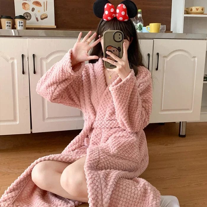 Winter New Women's Rose Velvet Robe Thickened High-End Feel Sexy Pure Desire Aesthetic Bathrobe Warm Homewear L / 1009 nightgown cherry pink